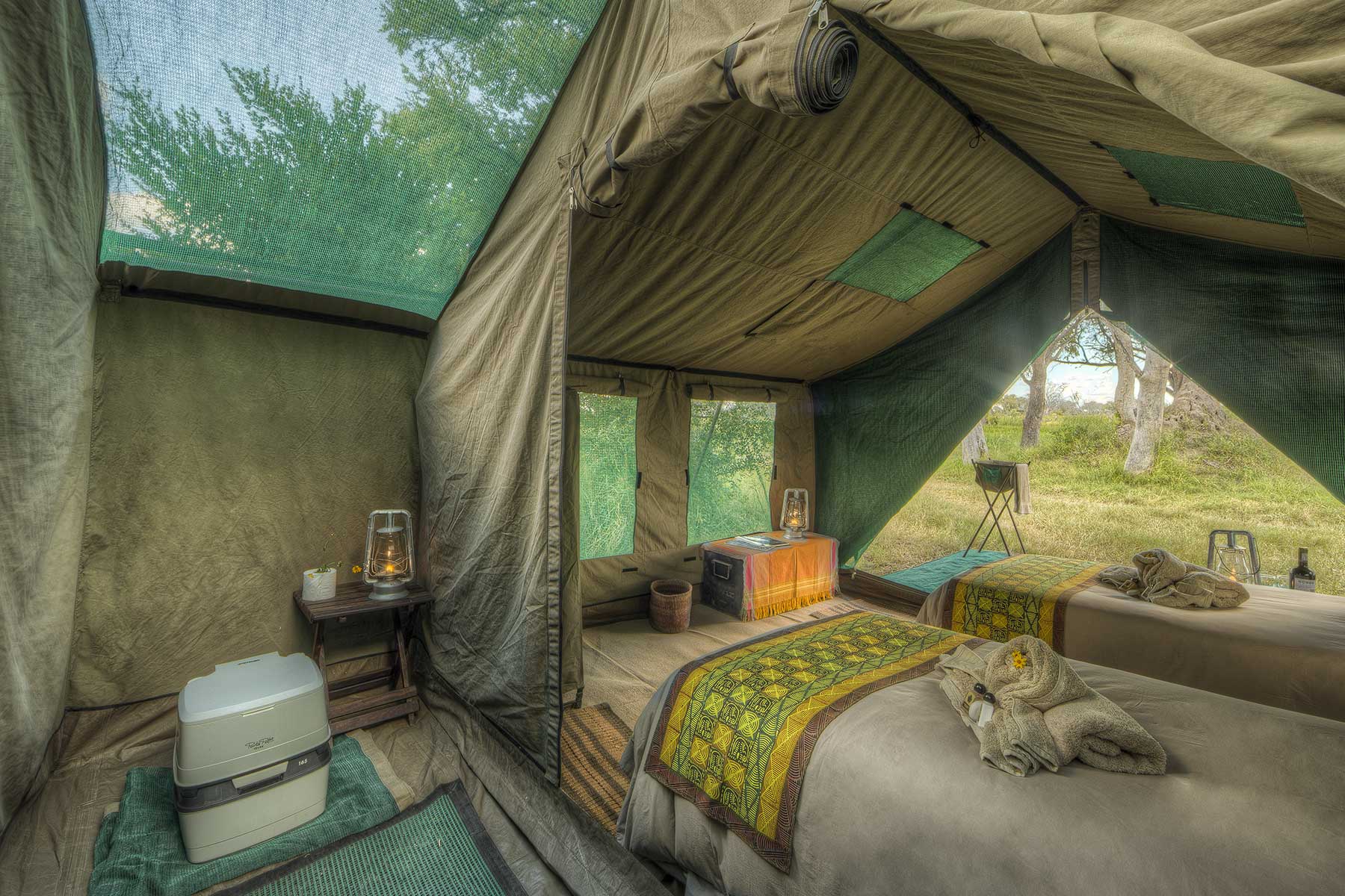 Luxury tent interior with ensuite bathroom Chase Africa Safaris